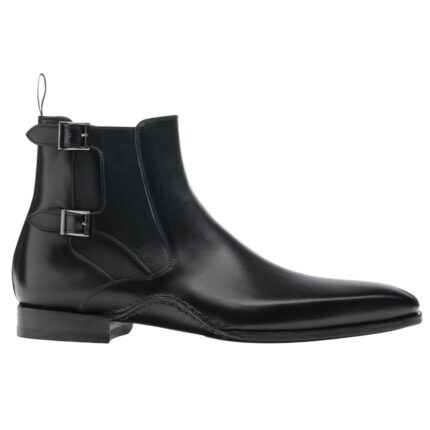 Black Leather Monk Strap Ankle Boots For Men
